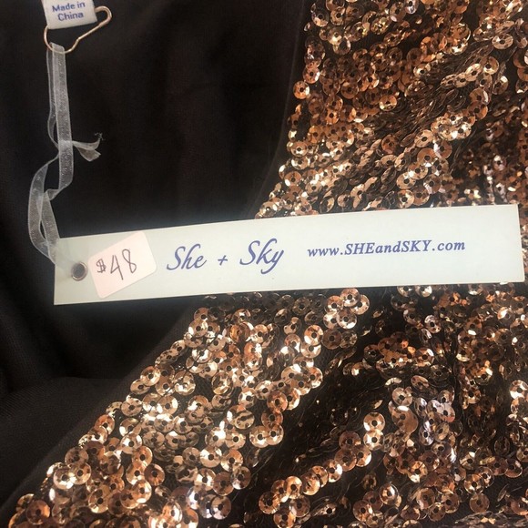She + Sky  Gold Metallic shimmer sequin cocktail party dress Size Small - Picture 7 of 9